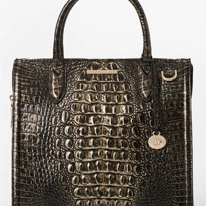 Gold Croc-Embossed Tote with Structured Design